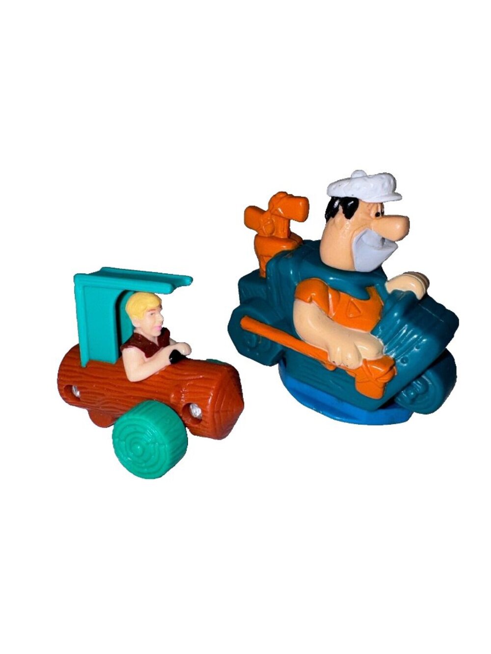 Vintage The Flintstones Fred Rolling Stamp Car & Barney Rubble Log Car Toy Lot